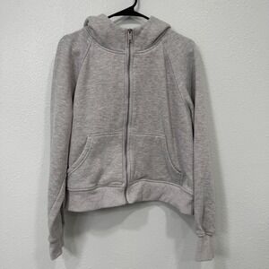 Automet Women Heather Grey Full Zip Cropped Hoodie Fleece Lined EZau192 Large